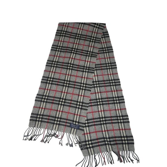 Authentic Burberry Classic Grey/Black/Red/White Scarf 100% Lambswool
